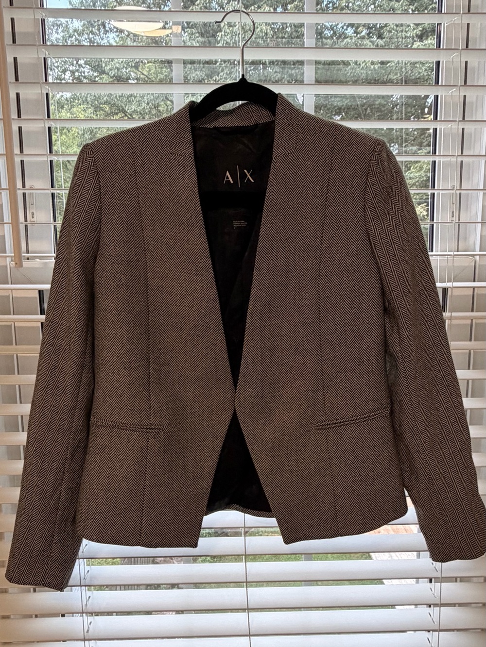 Armani Exchange Women's Gray Herringbone Open Blazer